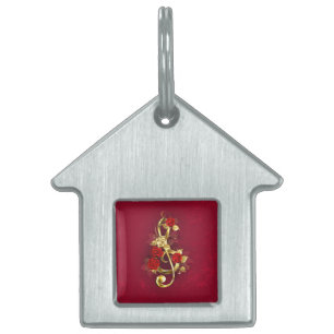 Médaillons Pour Animaux Domestiques Golden Treble Clef avec fleurs Roses