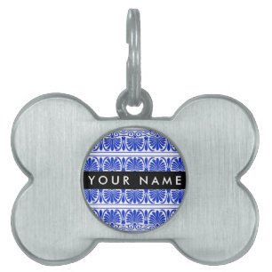 Médaillons Pour Animaux Domestiques Grec Fret Arabesque Bleu, Votre Nom, Personnaliser