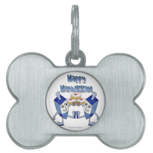 Médaillons Pour Animaux Domestiques Hanoukka Dancing Dreidels et Jelly Doughnut