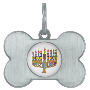 Médaillons Pour Animaux Domestiques Happy Hanukkah Dreidels Menorah