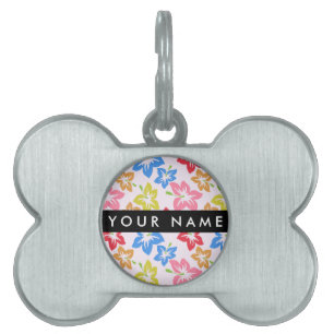 Médaillons Pour Animaux Domestiques Hibiscus Coloré, Motif De Fleurs, Votre Nom
