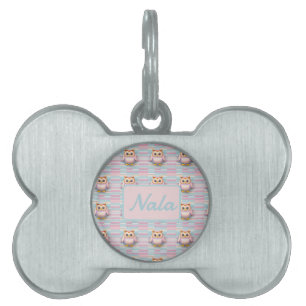 Médaillons Pour Animaux Domestiques Hibou à rayures transversales motif pastel