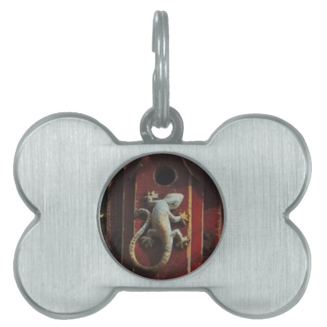 Médaillons Pour Animaux Domestiques lézard gris sur bois usé (Devant)