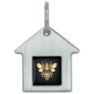 Médaillons Pour Animaux Domestiques Logo Faux Gold Foil Bee Polygonal sur Noir