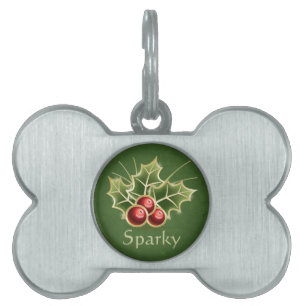 Médaillons Pour Animaux Domestiques Lumineux Holly Berry Noël vert personnalisé