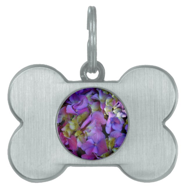 Médaillons Pour Animaux Domestiques Magenta Purple bleu jaune Hydrangeas fleurs (Devant)