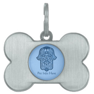 Médaillons Pour Animaux Domestiques Main de henné de Hamsa (bleu)