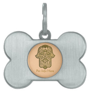 Médaillons Pour Animaux Domestiques Main de henné de Hamsa (d'or)