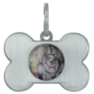 Médaillons Pour Animaux Domestiques Masai mère et enfant avec Lion Art Imprimer/Graphi