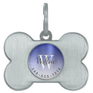 Médaillons Pour Animaux Domestiques Monogramme en métal brossé bleu Ombre os de chien