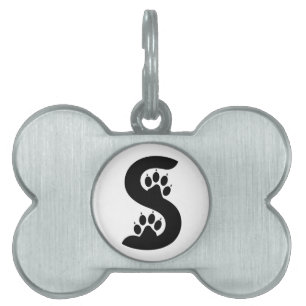 Médaillons Pour Animaux Domestiques Monogramme lettre S empreintes de patte d'ours