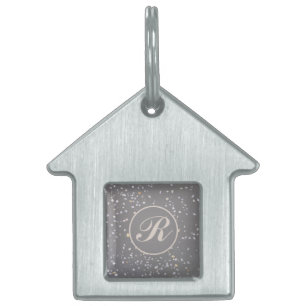 Médaillons Pour Animaux Domestiques Monogramme Moderne Gris Terrazzo
