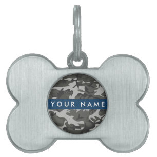 Médaillons Pour Animaux Domestiques Motif de camouflage gris, Votre nom, Personnaliser