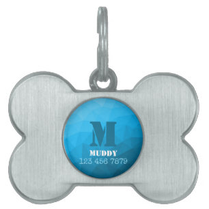 Médaillons Pour Animaux Domestiques Motif de maillage géométrique bleu cyan personnali