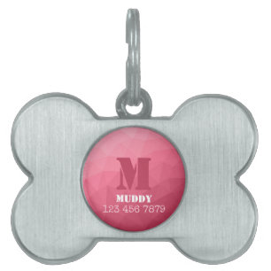 Médaillons Pour Animaux Domestiques Motif en maille géométrique rose personnalisé Mono