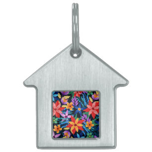 Médaillons Pour Animaux Domestiques Motif floral exotique coloré-68578
