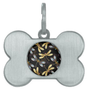 Médaillons Pour Animaux Domestiques Motif sans couture avec libellules d'or