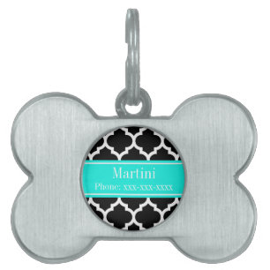 Médaillons Pour Animaux Domestiques Noir Blanc Marocain #5 Brt Nom Aqua Monogramme