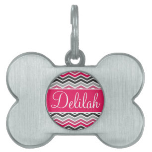 Médaillons Pour Animaux Domestiques Nom de Chevron gris gris rose