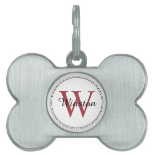 Médaillons Pour Animaux Domestiques Nom de l'animal personnalisé Rouge Monogramme blan