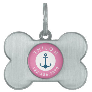 Médaillons Pour Animaux Domestiques Nom et numéro de téléphone de la Ancre Nautique