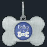 Médaillons Pour Animaux Domestiques Numéro de téléphone mignon Nom bleu os<br><div class="desc">Balise de nom d'animal mignon avec le contact de numéro de téléphone. Option pour customiser la couleur et la couleur arrière - plans du texte.</div>