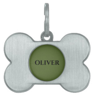 Médaillons Pour Animaux Domestiques Olive Green et minimaliste Nom noir