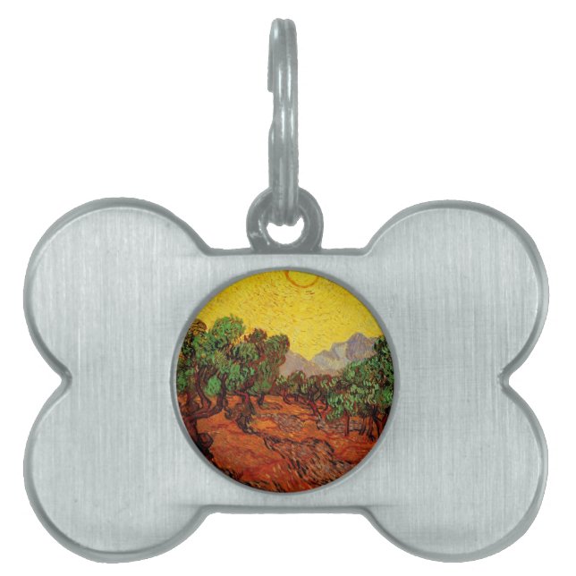 Médaillons Pour Animaux Domestiques Olive Trees with Yellow Sky and Sun (Devant)