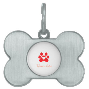 Médaillons Pour Animaux Domestiques Patte de chien cœur rouge animal familier ajouter