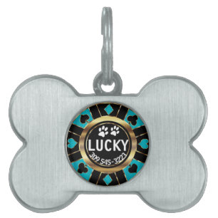 Médaillons Pour Animaux Domestiques Paw blanc sur Chip de Poker Turquoise Personnali