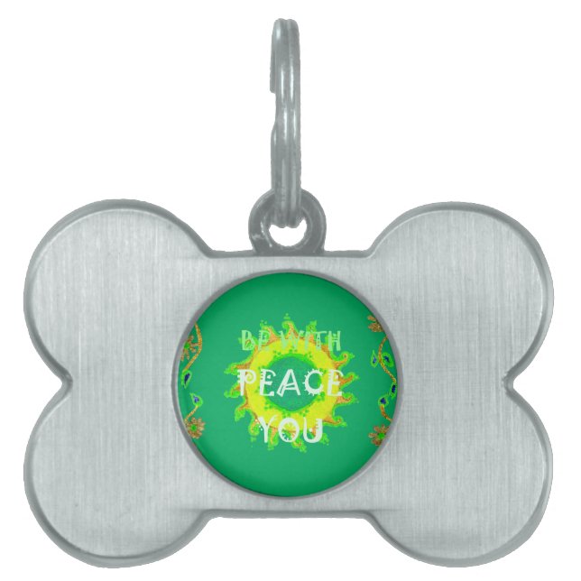 Médaillons Pour Animaux Domestiques Peace Be With You : Inspirant Vert et Jaune (Devant)