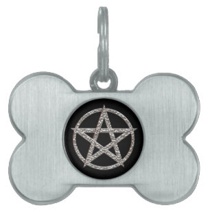 Médaillons Pour Animaux Domestiques Pentagram Hammered Chrome Pet Nom de l'animal
