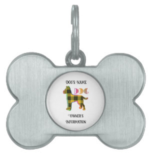 Médaillons Pour Animaux Domestiques Personnaliser Yellow Plaid White DOG Bone