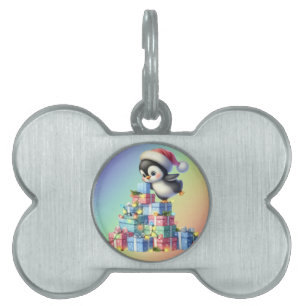 Médaillons Pour Animaux Domestiques Pingouin de Noël mignon avec carte cadeau et lumiè