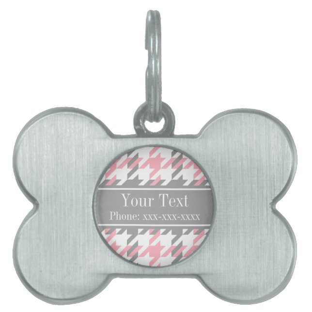 Médaillons Pour Animaux Domestiques Pink White Dk Gray Houndstooth Nom Monogram (Devant)
