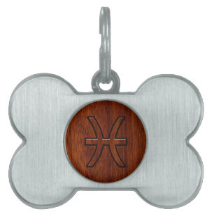 Médaillons Pour Animaux Domestiques Pisces Zodiac Connexion en bois acajou