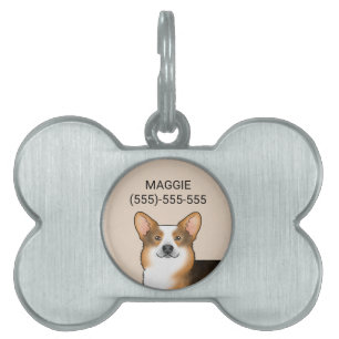 Médaillons Pour Animaux Domestiques Portrait de Corgi Gallois Pembroke Tricolore à Têt