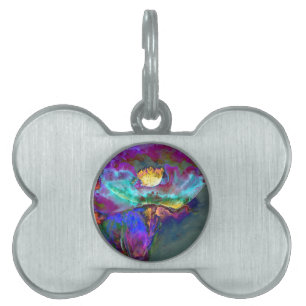 Médaillons Pour Animaux Domestiques Romantique élégant violet turquoise peinture de fl