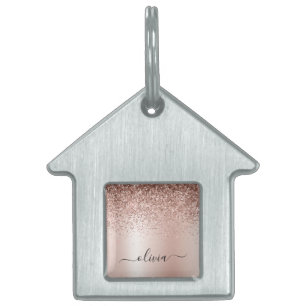 Médaillons Pour Animaux Domestiques Rose Gold - Parties scintillant rose pâle Nom du m