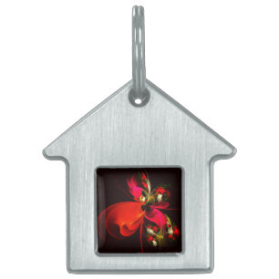 Médaillons Pour Animaux Domestiques Rouge Vert Floral Moderne Art Abstrait Motif #02