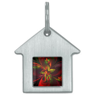 Médaillons Pour Animaux Domestiques Rouge vert moderne Floral Abstrait Art Motif #05