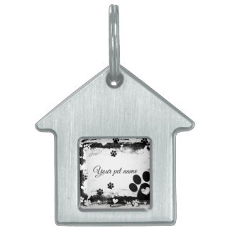 Médaillons Pour Animaux Domestiques Rustic Paw Print Frame Personalized House-Shaped P