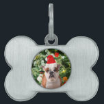 Médaillons Pour Animaux Domestiques Santa Hat Bulldog Christmas Tree Snowman boîte cad<br><div class="desc">Mignonne photo Bulldog avec boîte cadeau de Noël Tree Snowman en arrière - plan. Un cadeau parfait pour Noël !</div>