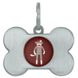 Médaillons Pour Animaux Domestiques Singe mignon de chaussette de fille sur le rouge