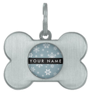 Médaillons Pour Animaux Domestiques Snowflakes blanc, Grey, Votre nom, Personnaliser