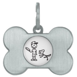 Médaillons Pour Animaux Domestiques Stick Man and Dog jouant Frisbee