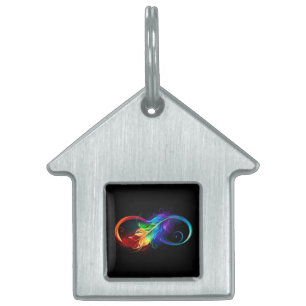 Médaillons Pour Animaux Domestiques Symbole d'infini avec plume arc-en-ciel