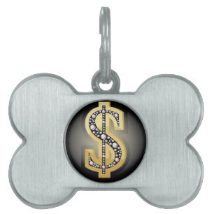 Médaillons Pour Animaux Domestiques Symbole du dollar dans les diamants