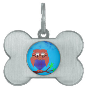 Médaillons Pour Animaux Domestiques Tartan et Chouette des Coeurs