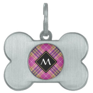 Médaillons Pour Animaux Domestiques Tartan rose, or et bleu